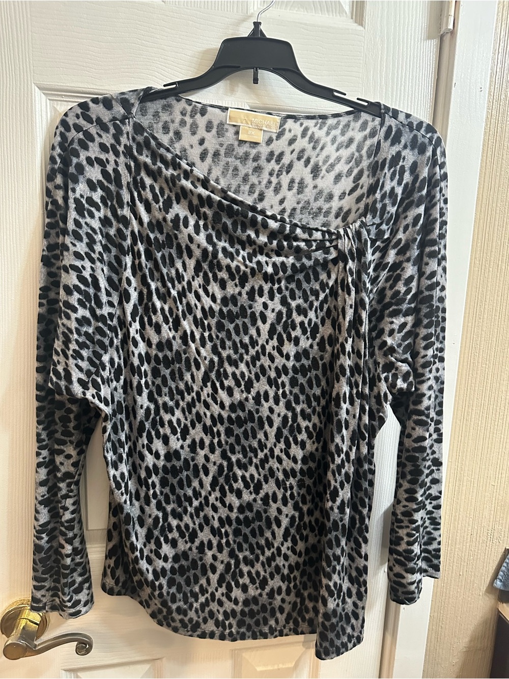 Michael Kors Black and Gray Leopard-Print Long Sleeve Top